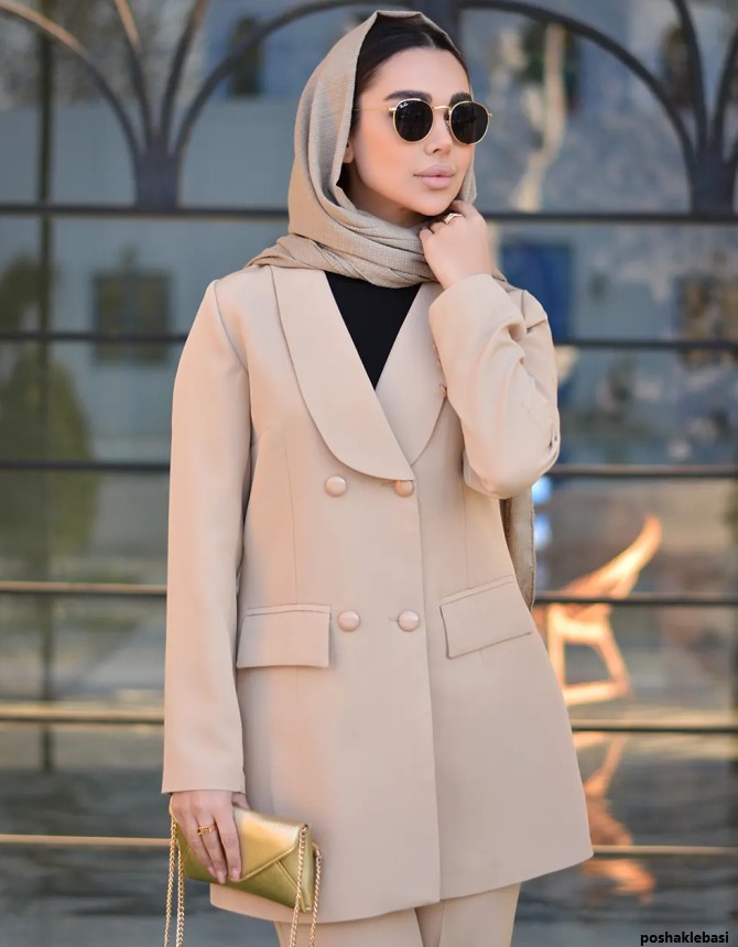 مدل کت و شلوار زنانه کرم رنگ