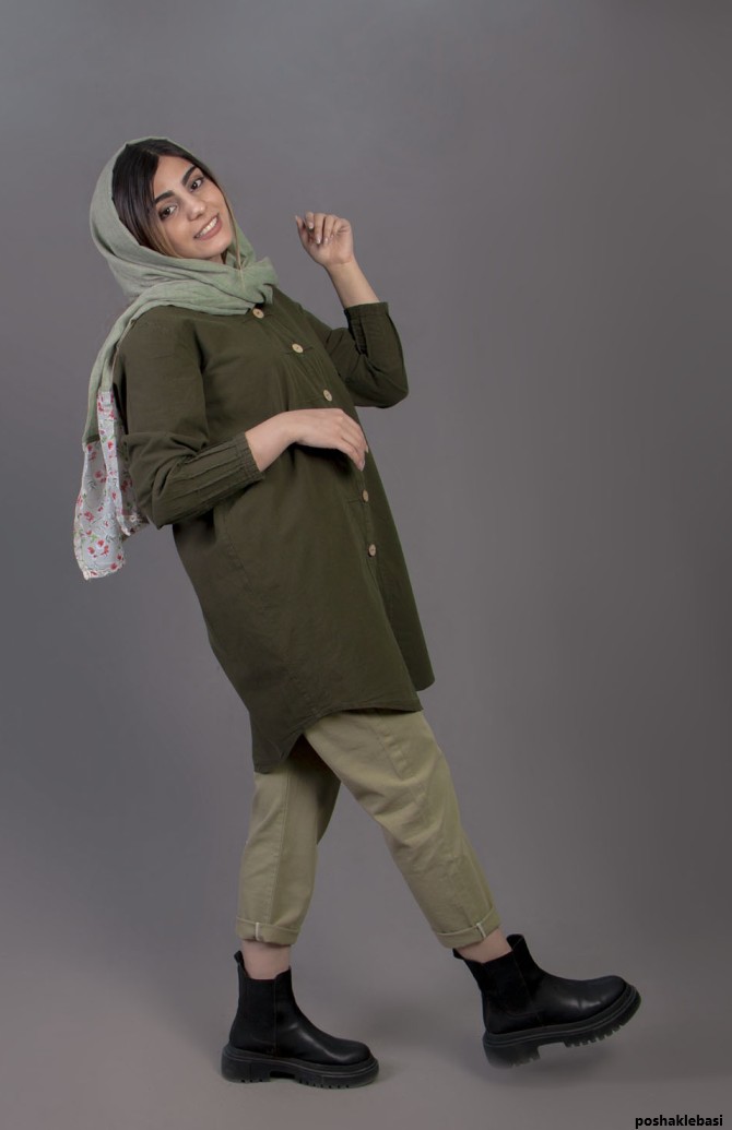 مدل مانتو زنانه رنگ یشمی