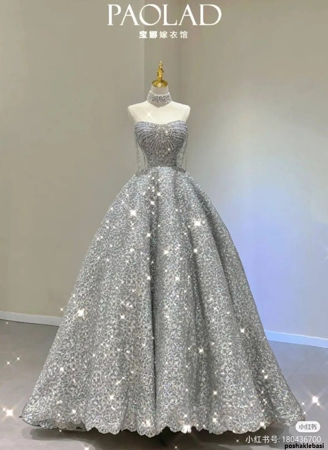 مدل لباس شب پولکی نقره ای
