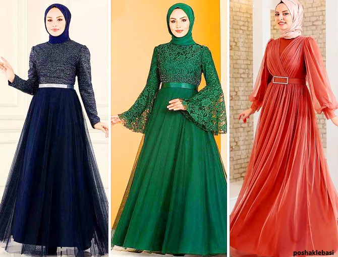 مدل لباس مجلسی بلند با حجاب دخترانه