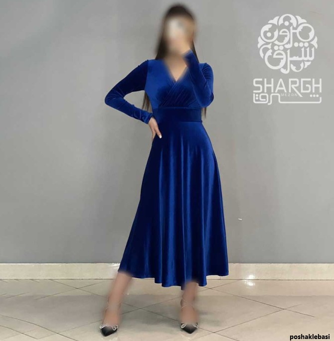مدل پیراهن مخمل ابی کاربنی
