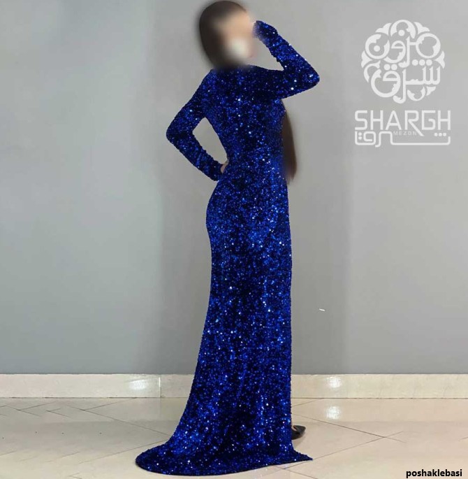 مدل پیراهن مخمل ابی کاربنی