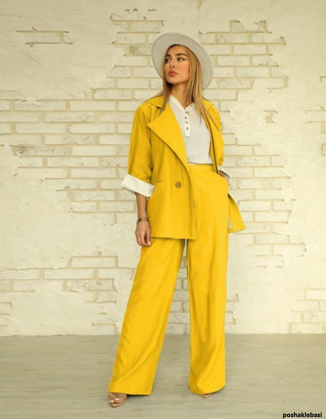 مدل کت و شلوار زنانه زرد مدل کت و شلوار زنانه زرد