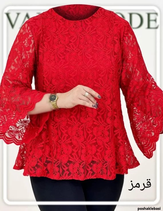 مدل لباس مجلسی گیپور یقه گرد