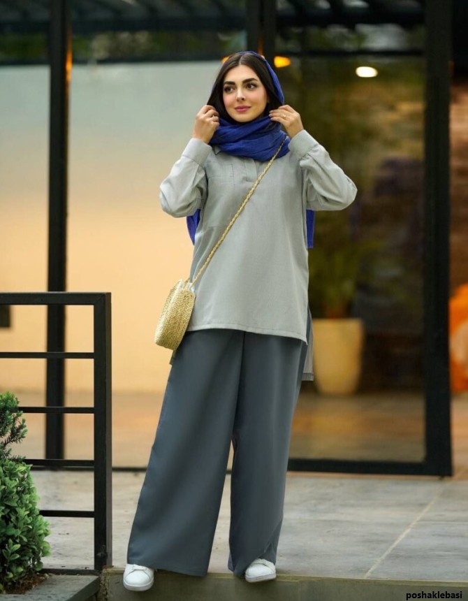 مدل شلوار پارچه ای زنانه راسته با مانتو