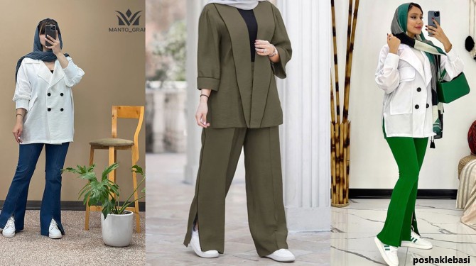 مدل شلوار پارچه ای زنانه راسته با مانتو