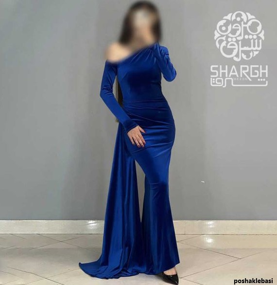 مدل پیراهن مخمل ابی کاربنی