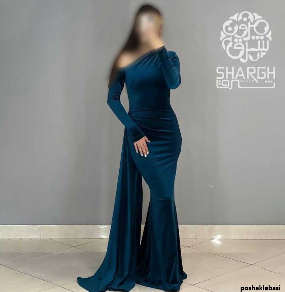 مدل پیراهن مخمل ابی کاربنی