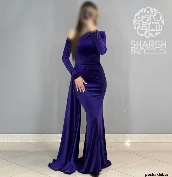 مدل پیراهن مخمل ابی کاربنی