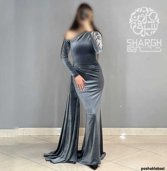 مدل پیراهن مخمل ابی کاربنی