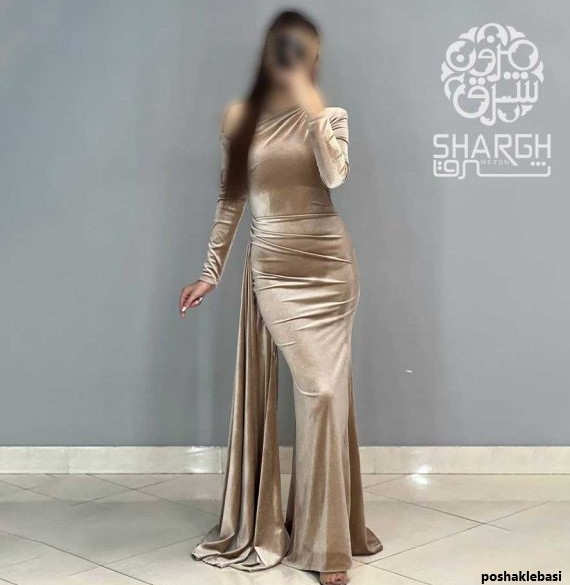مدل پیراهن مخمل ابی کاربنی