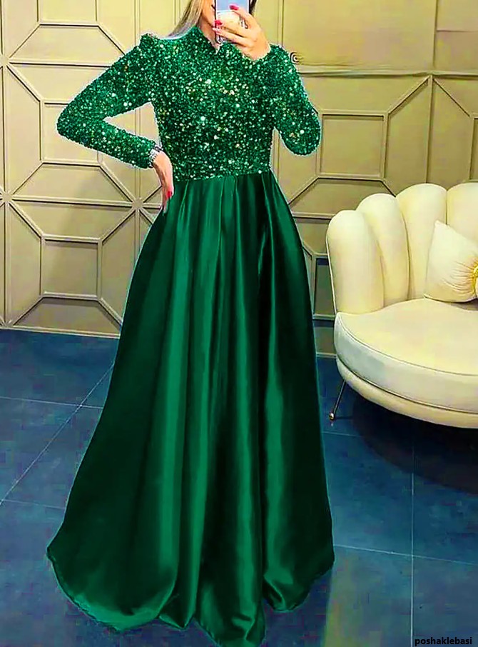 مدل لباس مجلسی پوشیده رنگ سبز