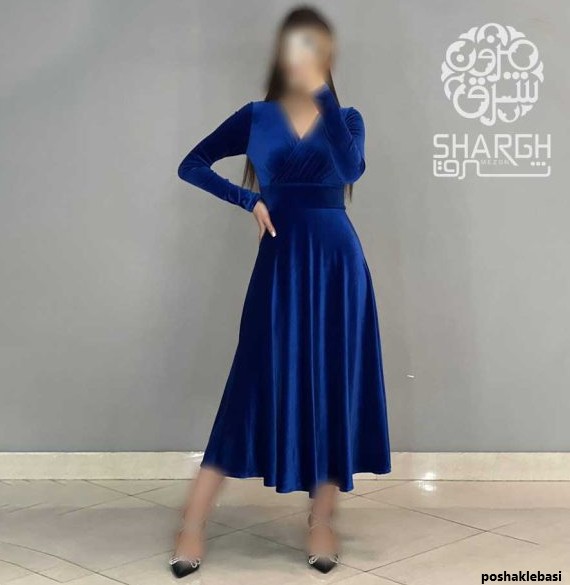 مدل پیراهن مخمل ابی کاربنی