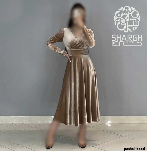 مدل پیراهن مخمل ابی کاربنی