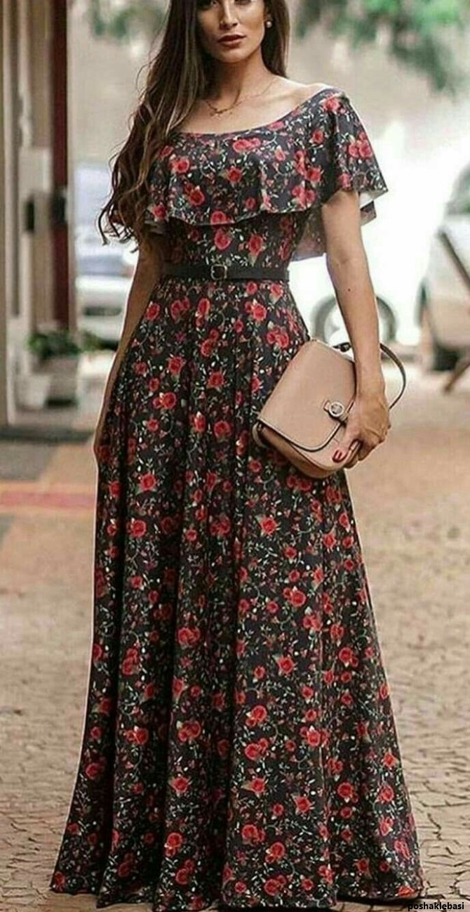 مدل لباس مجلسی با پارچه کرپ حریر گلدار