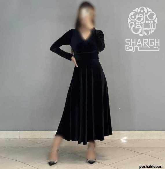 مدل پیراهن مخمل ابی کاربنی