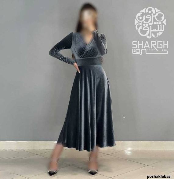 مدل پیراهن مخمل ابی کاربنی