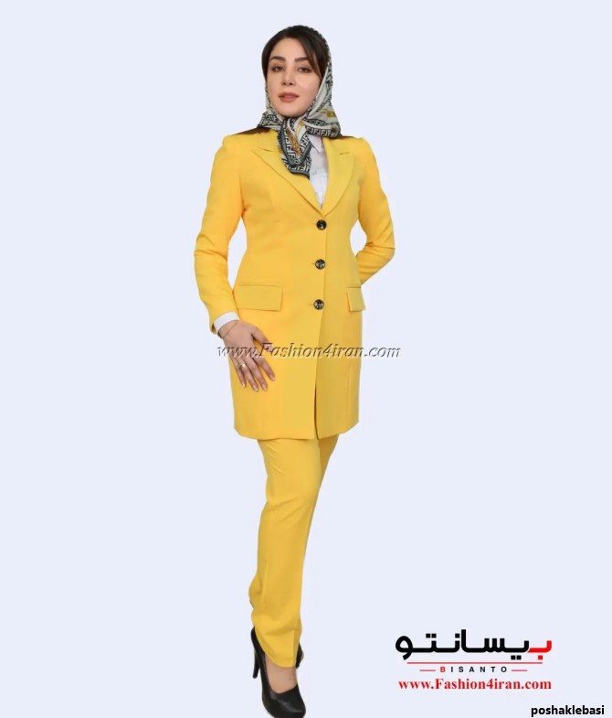 مدل کت و شلوار زنانه زرد مدل کت و شلوار زنانه زرد