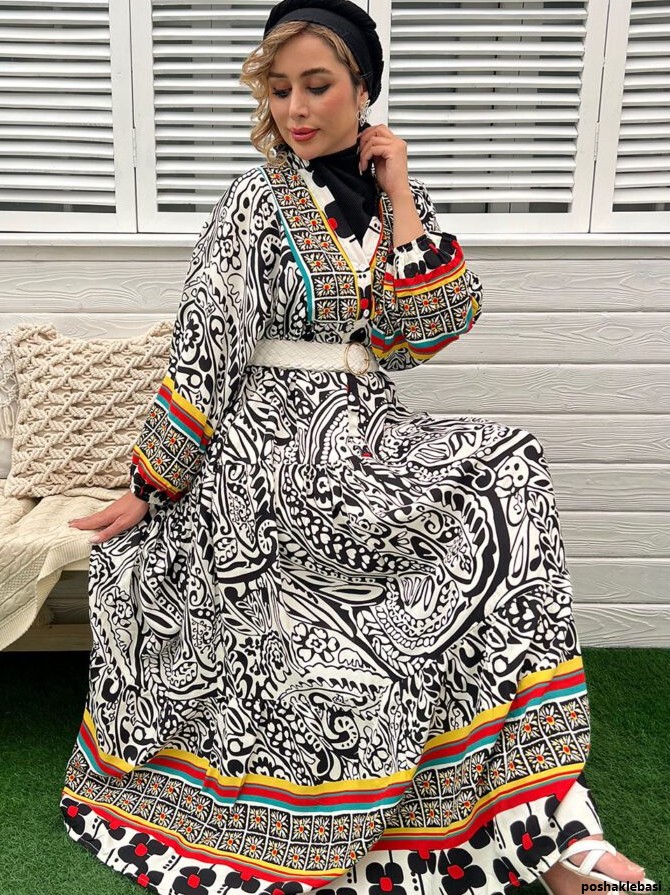 مدل پیراهن بلند نواری