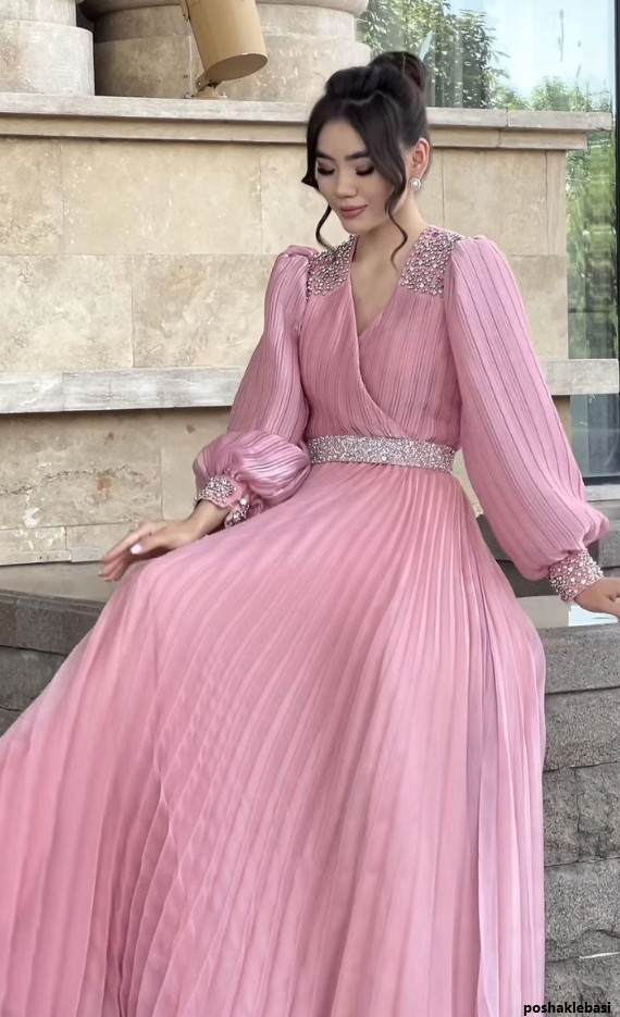 مدل لباس مجلسی با پارچه ساتن پلیسه