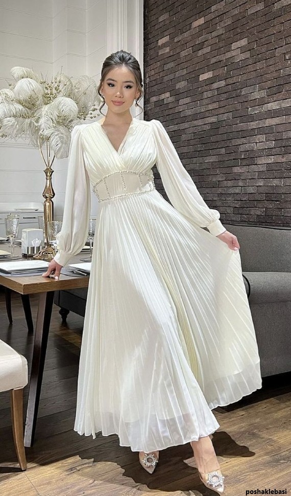 مدل لباس مجلسی با پارچه ساتن پلیسه