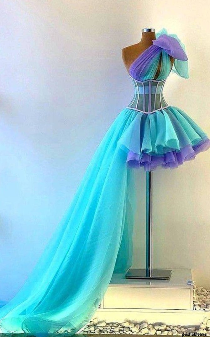مدل لباس مجلسی دنباله دار کوتاه