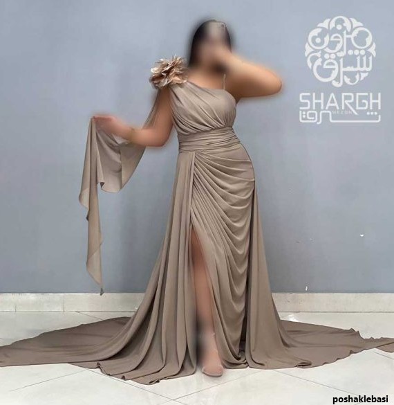 مدل لباس مجلسی دنباله دار صورتی