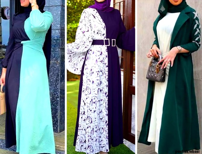 مدل لباس مجلسی پوشیده دو رنگ