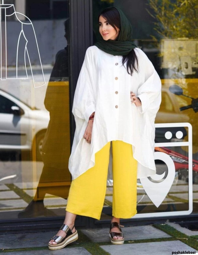 مدل شلوار پارچه ای زنانه راسته با مانتو