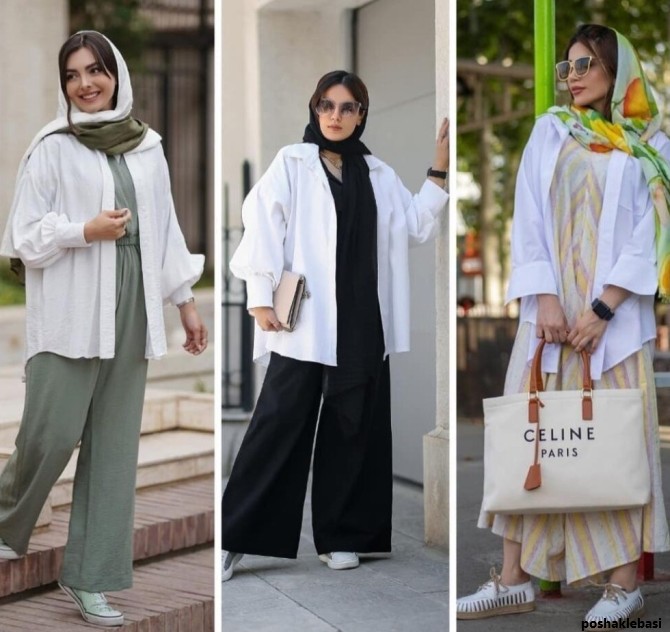 مدل شلوار پارچه ای زنانه راسته با مانتو